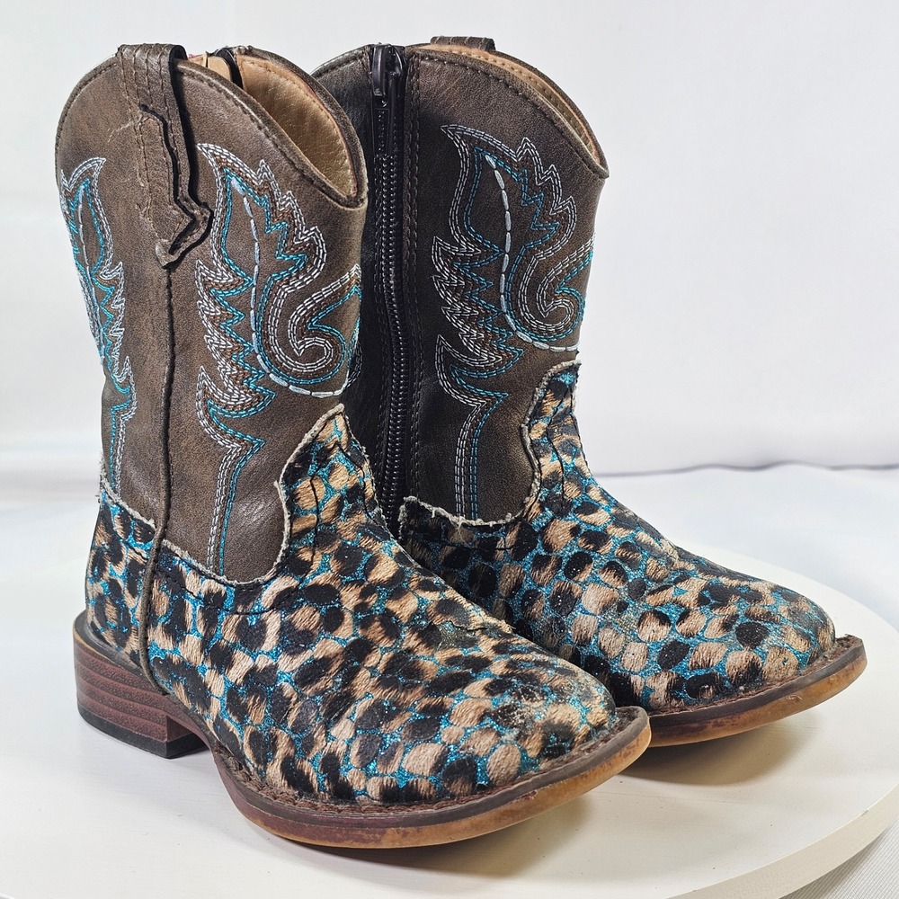 Roper Toddler Girls Leopard Blue Glitter Cowboy Boots 09-017-1901-2562 Size‎ 6
